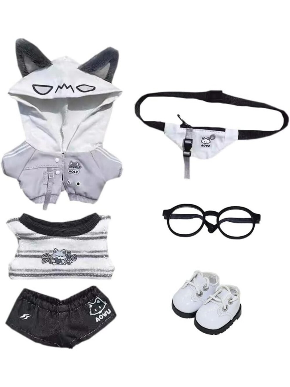 Soft Plush Doll Outfit Set with Hoodie, Vest, Pants & Accessories - Dress Up